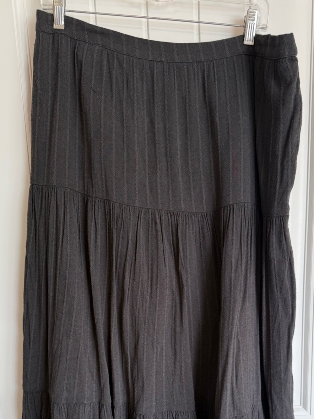 Abound Women’s Elastic Waist Maxi Skirt Black Tiered Large Lined Boho Festival